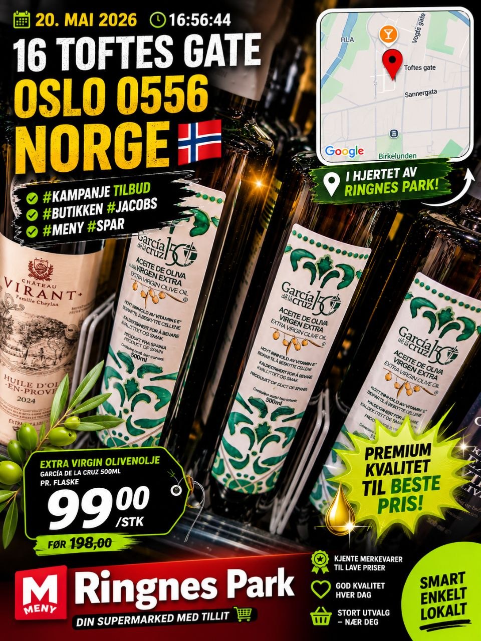 García de la Cruz Extra Virgin Olivenolje kampanje 99 kr hos Meny Ringnes Park Oslo